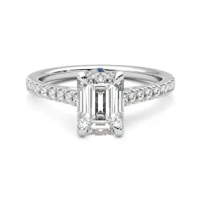 Part Of Collection Emerald Cut Moissanite Engagement Ring with Hidden Anniversary Stone and Pav?? Accents
