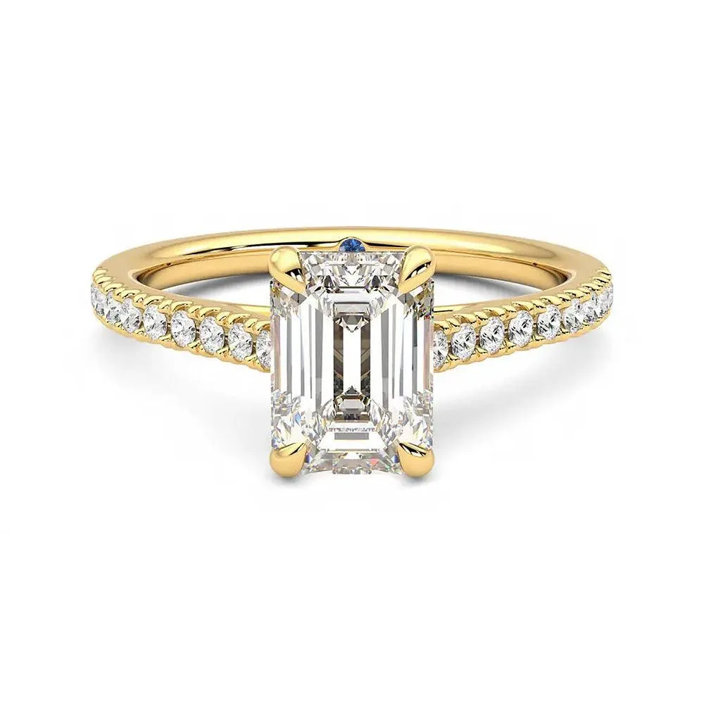 Emerald Cut Moissanite Engagement Ring with Hidden Anniversary Stone and Pav?? Accents Subtle Mood