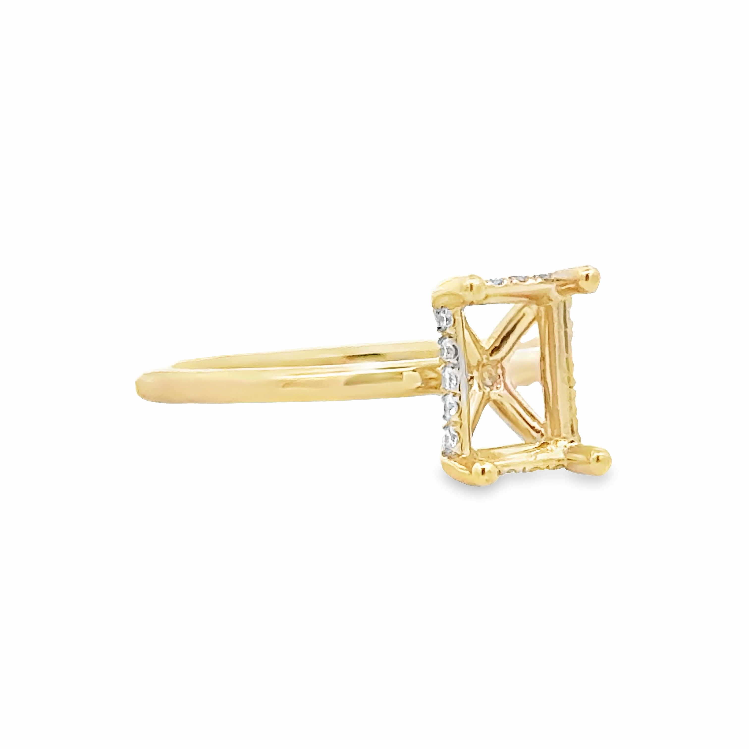 Emerald Cut Diamond Hidden Halo Semi Mount Luxe Finish