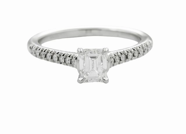 Trendy Style Dazzling Edge EMERALD CUT DIAMOND RING WITH DIAMONDS IN SHANK 0.81 CTTW