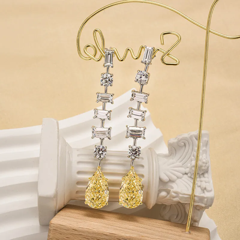 Louily Dainty Pear Cut Yellow Stone Drop Earrings Clean Lines