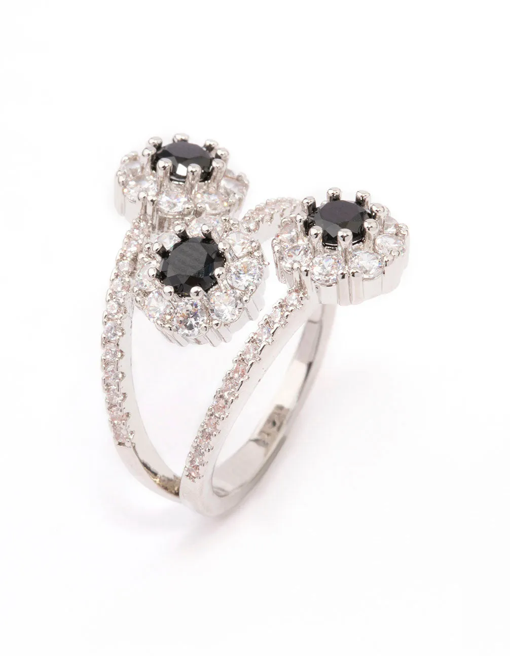 Classic Memento Sparkling Gift Black Round Triple Tier Ring