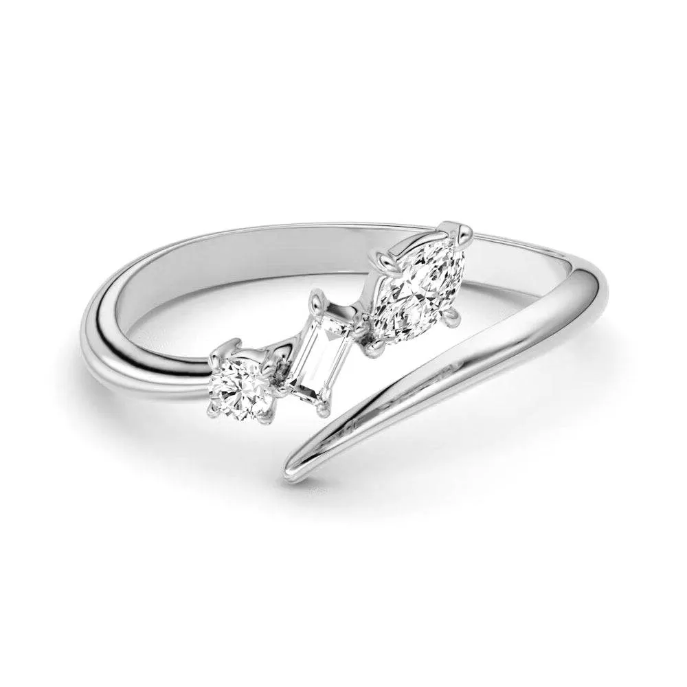 Trendy Finish Artistic Symbol Mixed Cut Three Stone Lab Grown Diamond Promise Ring