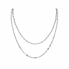 Signature Look Quick Spark Sterling Silver Double Strand Necklace with 3mm Pearls and Flat Cable Links