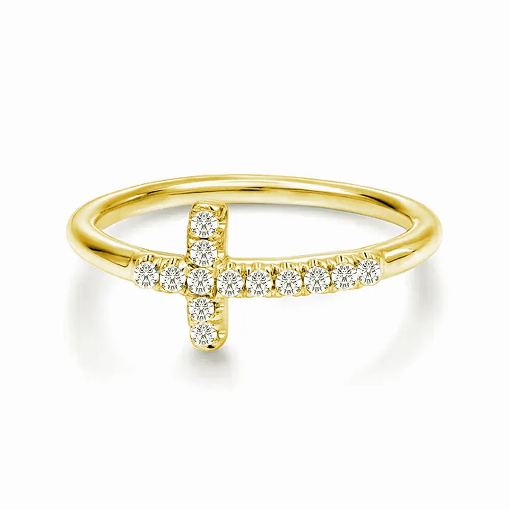 Modern Cross Lab Grown Diamond Accent Ring Casual Outfit