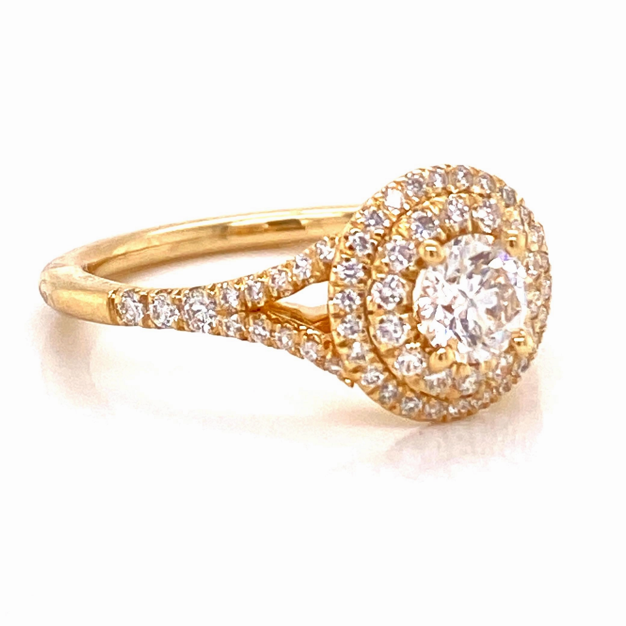 14 Karat Yellow Gold Double Halo Engagement Ring (0.79cttw) Effortless Detail