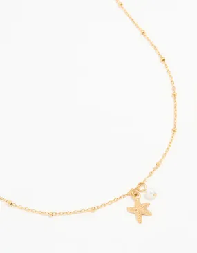 Waterproof Gold Plated Stainless Steel Pearl & Starfish Dainty Necklace Ideal Accessory