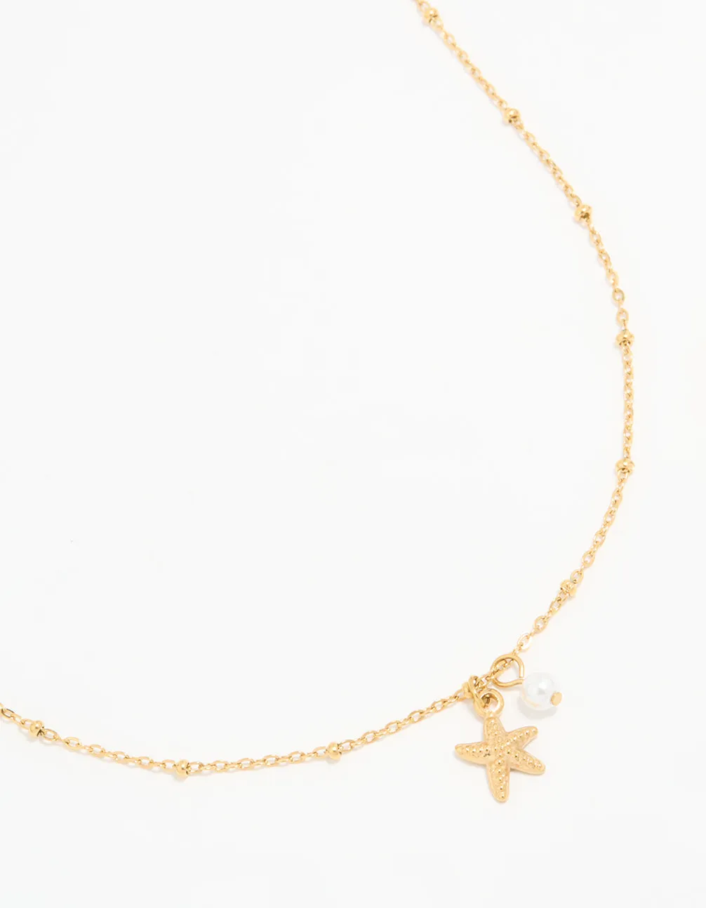 Beautiful Gift High-Quality Piece Waterproof Gold Plated Stainless Steel Pearl & Starfish Dainty Necklace