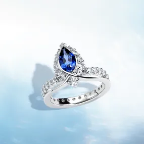"ENDLESS BLUE" Luxe Crown Pear Shaped Sapphire Ring Graceful Style Sustainable Material