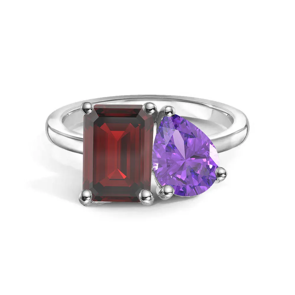 Secure Expression Toi et Moi Personalized Garnet Birthstone Anniversary Ring