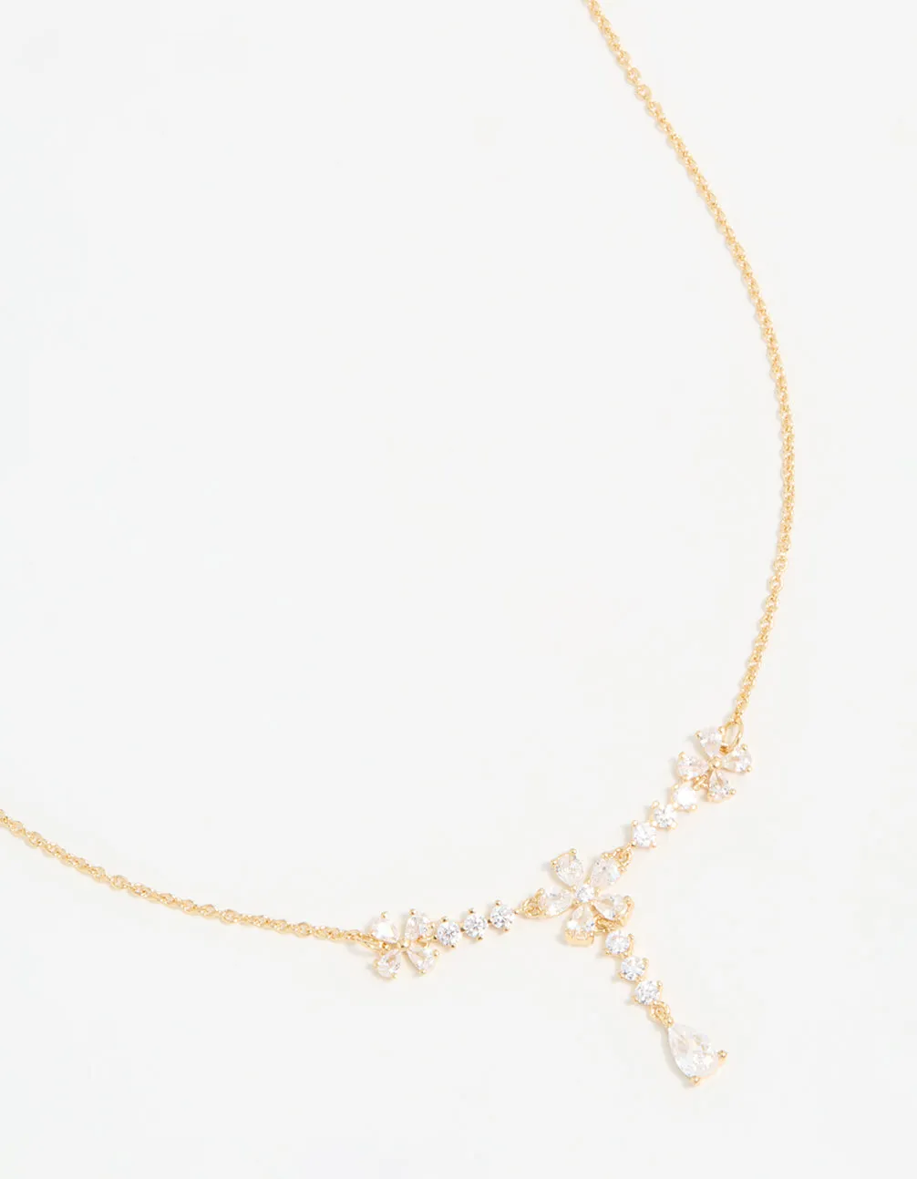 Splendid Piece Gold Plated Pearl Flower Trio Y-Necklace