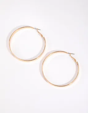 Linear Adornment Brilliant Item Gold Flat Hoop Earrings