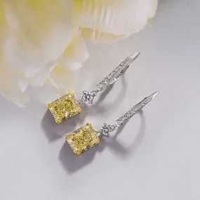 Handcrafted Detail Sleek Piece Louily Stunning Radiant Cut Yellow Sapphire Women's Earrings In Sterling Silver