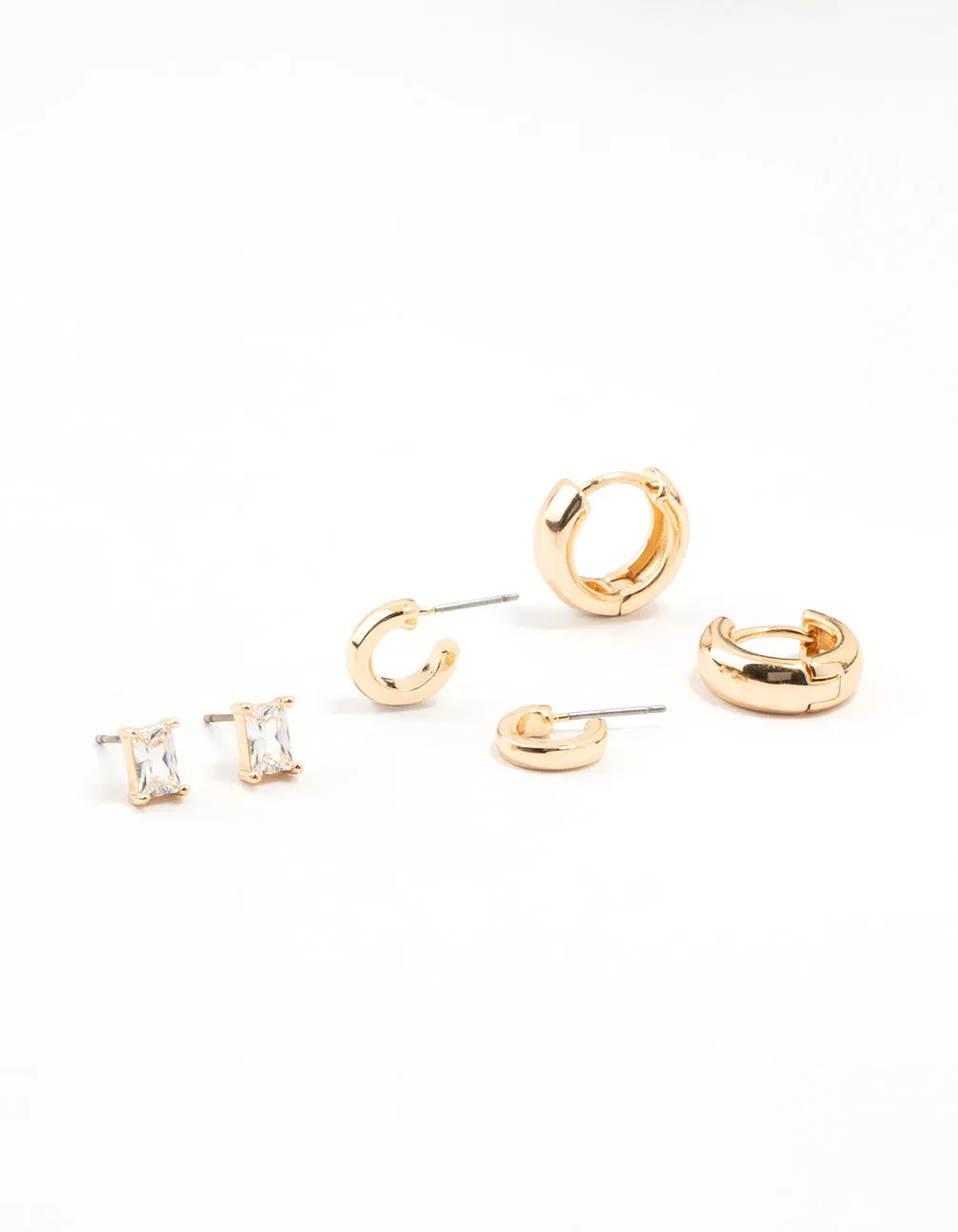 Neutral Item Gold Classic Cubic Zirconia Stud & Hoop Earrings 3-Pack
