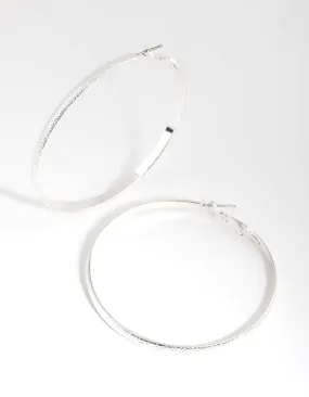 Silver Brushed 55mm Textured Hoop Earrings Corporate Ornament Vintage-Inspired Adornment