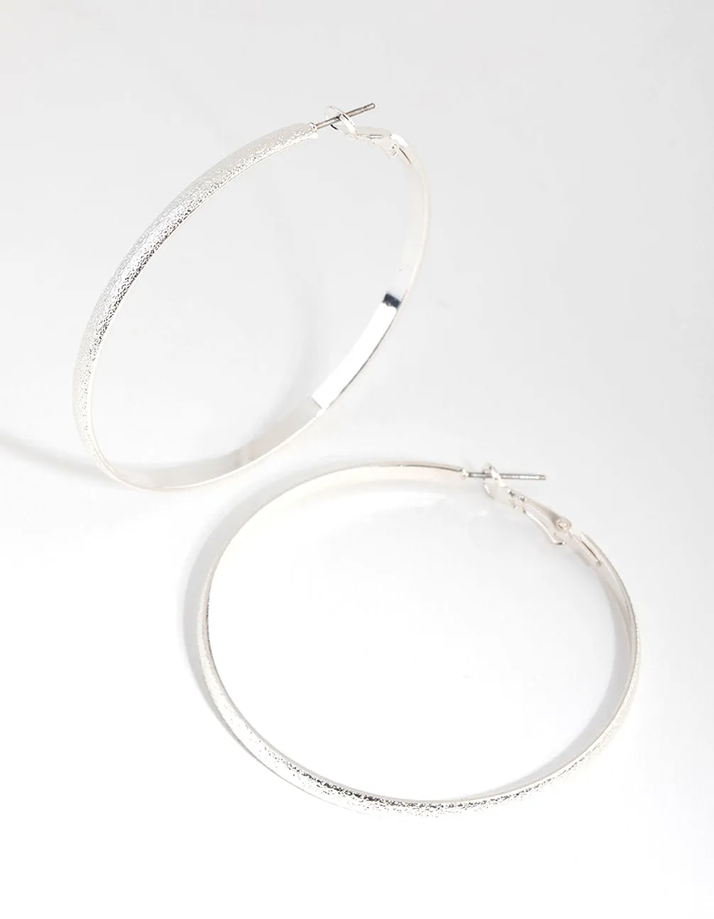 Silver Brushed 55mm Textured Hoop Earrings Corporate Ornament Vintage-Inspired Adornment