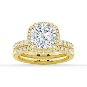 Cushion Cut Halo Moissanite Engagement Ring Set with Matching Wedding Band Comfortable item Simple Elegance