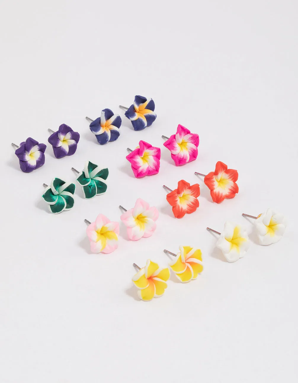 Creative Decoration Seasonal Jewelry Bright  Frangipani Stud Earrings 8-Pack