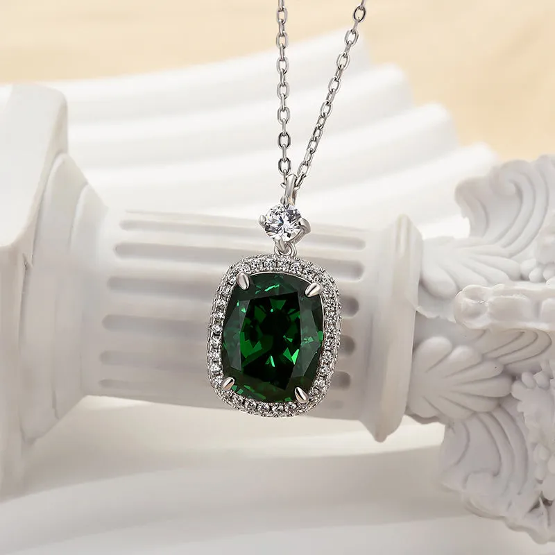 Daily Match Minimal Look Louily Halo Emerald Green Cushion Cut Pendant Necklace