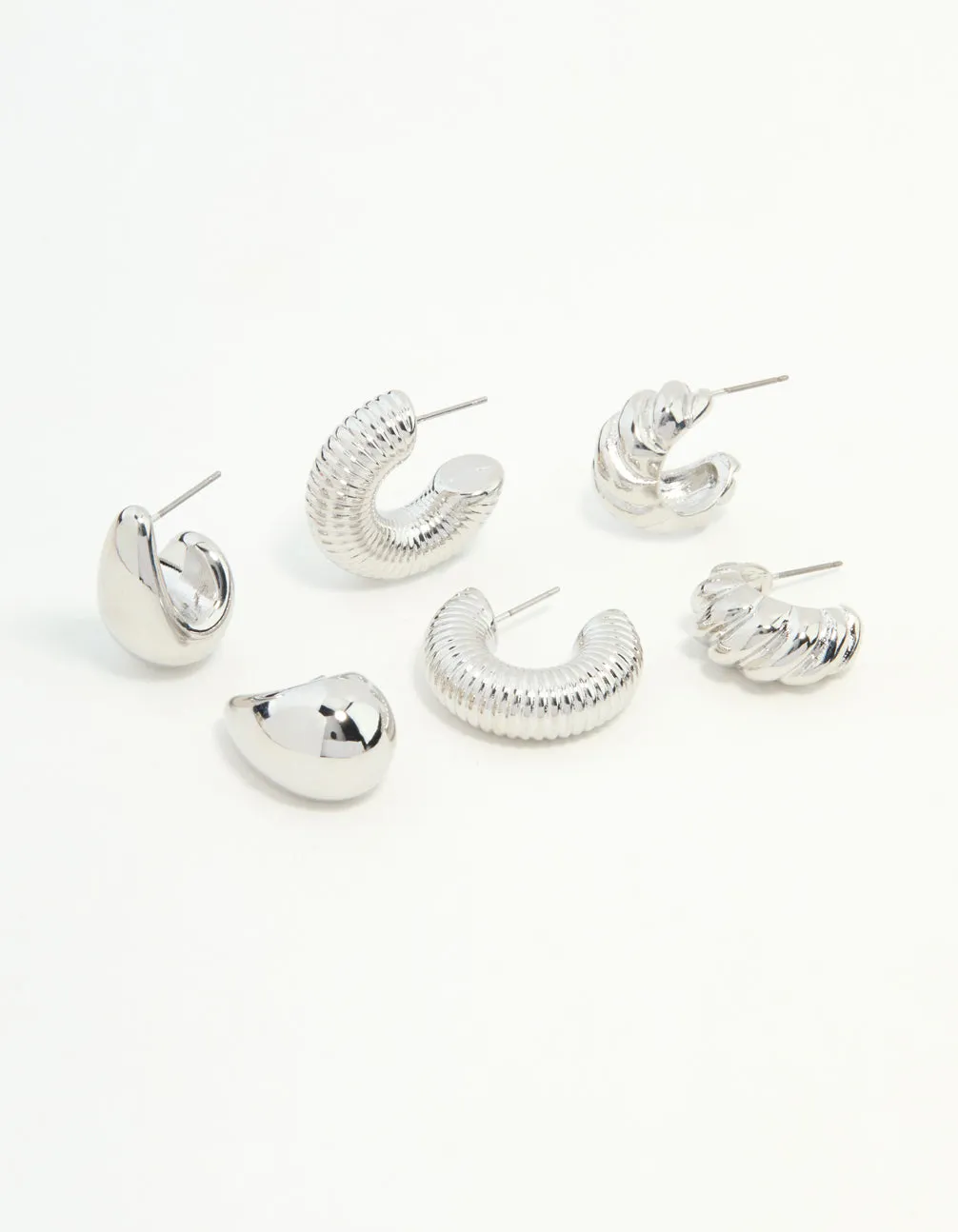 Silver Mixed Texture Hoop Earrings 3-Pack Stylish Appearance