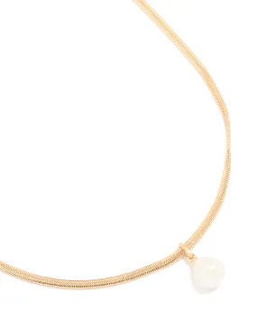 Gold Plated Freshwater Pearl Snake Chain Pendant Necklace Birthday Mood Luxury Accessory
