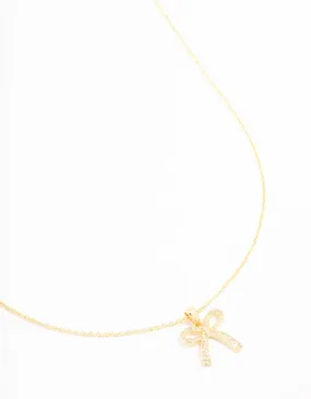 All Day Gold Plated Pave Set Cubic Zirconia Bow Necklace