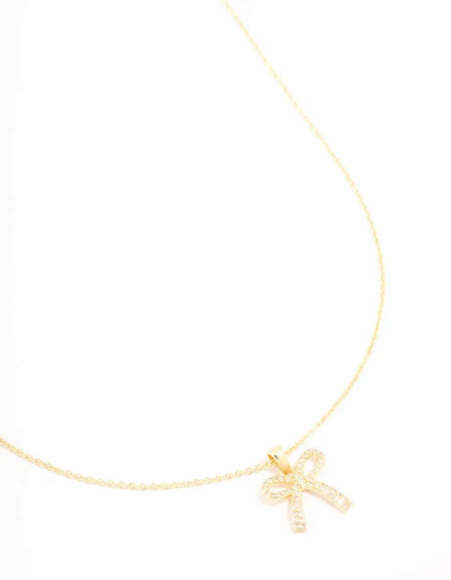 All Day Gold Plated Pave Set Cubic Zirconia Bow Necklace