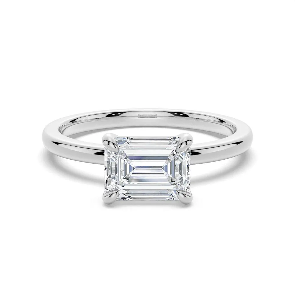 East West Emerald Cut Solitaire Engagement Ring Signature Present Affordable Emblem