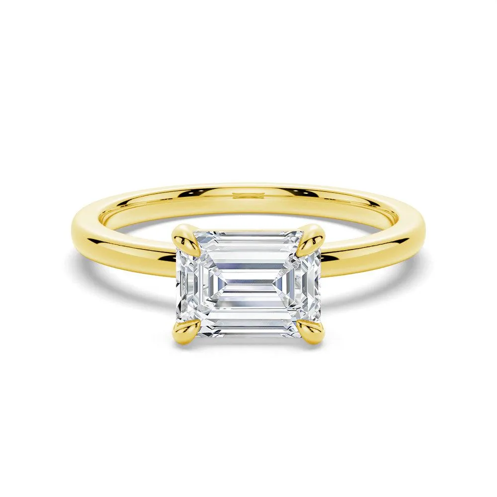 East West Emerald Cut Solitaire Engagement Ring Traditional Trinket