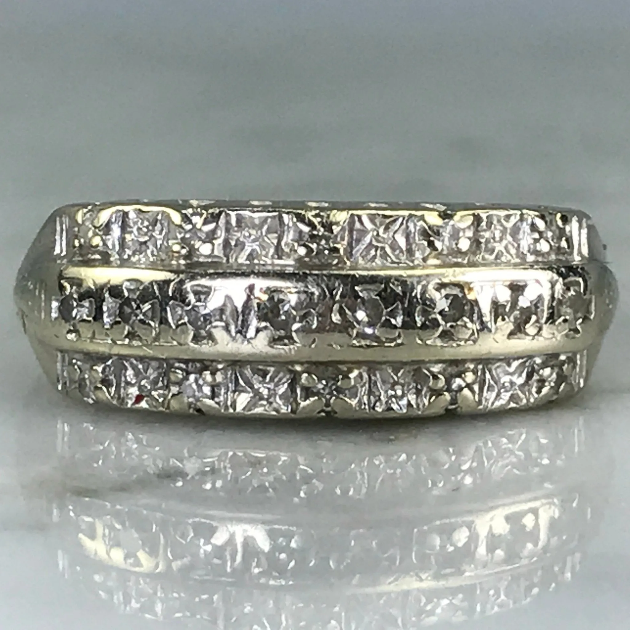 Work Friendly Art Deco Diamond Wedding Band. 14K Gold. April Birthstone. 10th Anniversary. Stacking Ring.