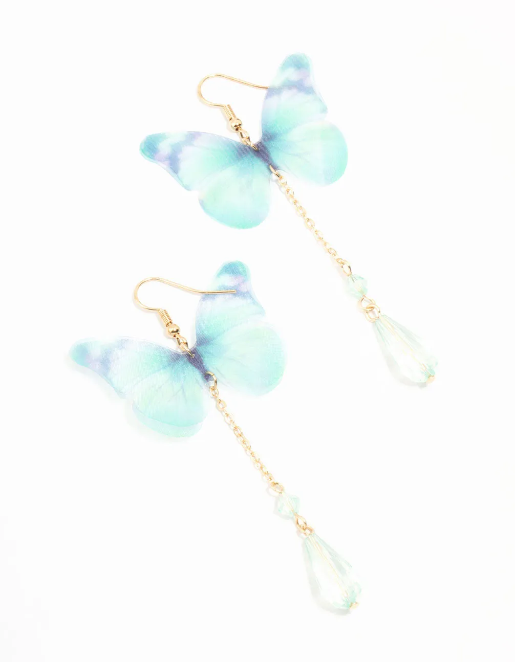 Dainty Adornment Blue Tie Dye Butterfly Drop Earrings