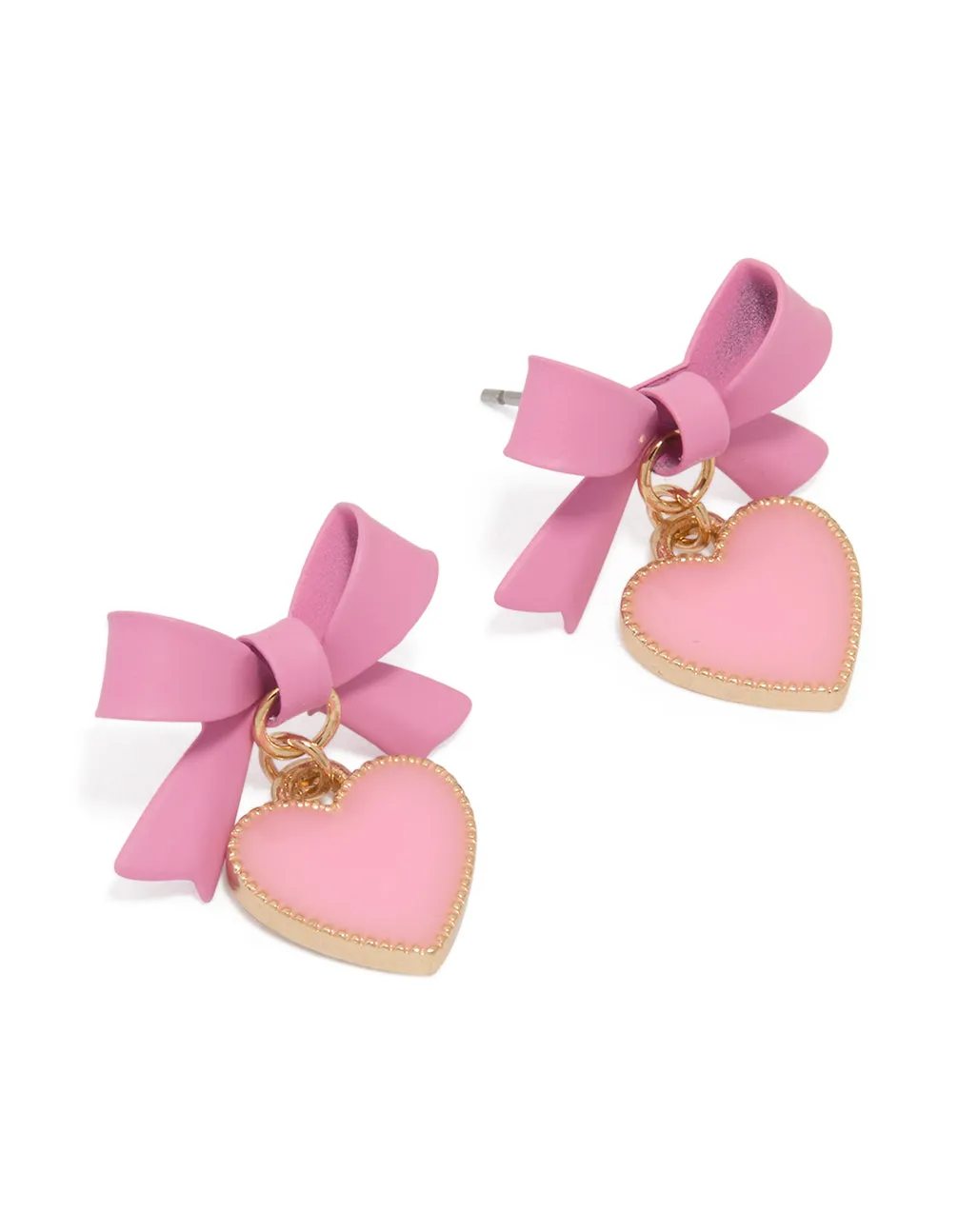Gold Pink Coated Metal Bow Drop Heart Stud Earrings Square Jewelry High-Quality Item