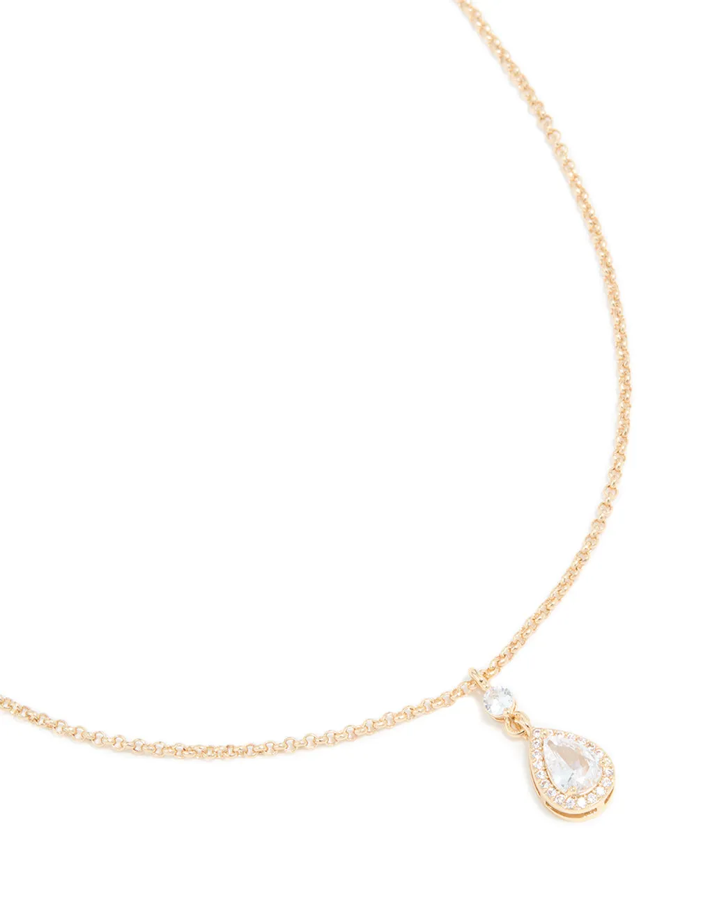 Gold Cubic Zirconia Pear Pendant Necklace Inclusive Jewelry Art Lover