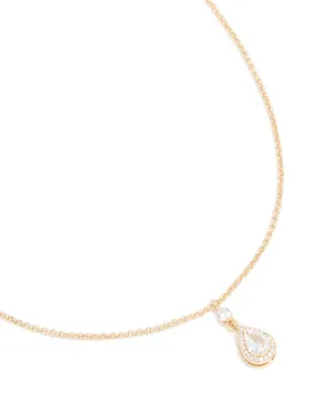 Gold Cubic Zirconia Pear Pendant Necklace Fashionable Piece Cool Accent