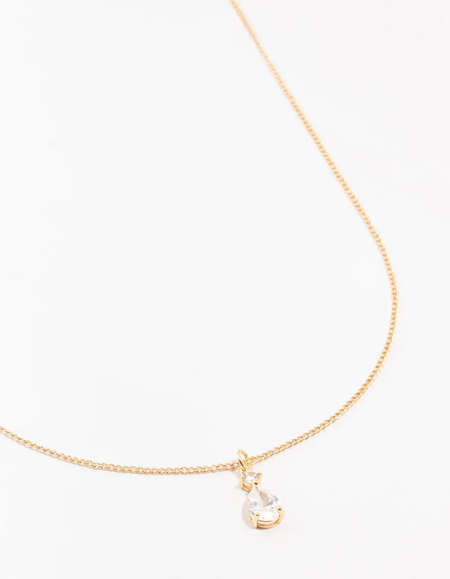 Gold Cubic Zirconia Pear Drop Pendant Necklace Diverse Accent