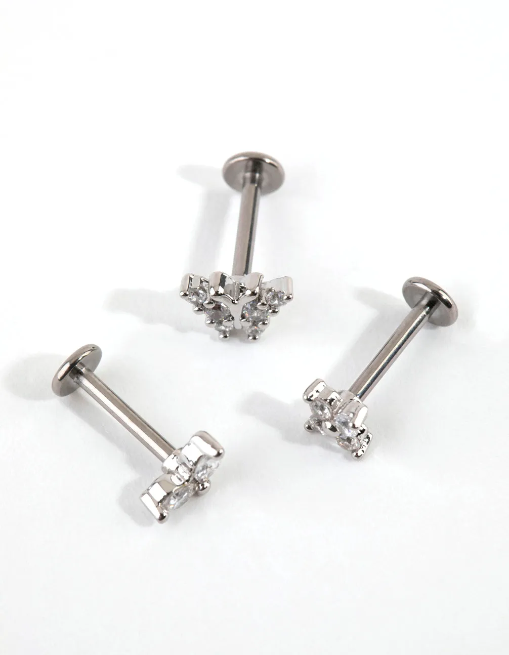 Shiny Finish Titanium Cubic Zirconia Butterfly Flat Back Pack