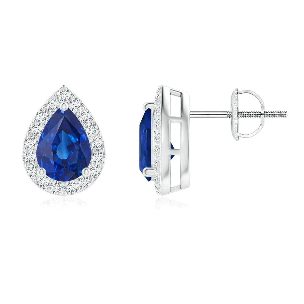 1.17 CT. Pear Shaped Sapphire Halo Stud Earrings Radiant Vibe Premium Decor