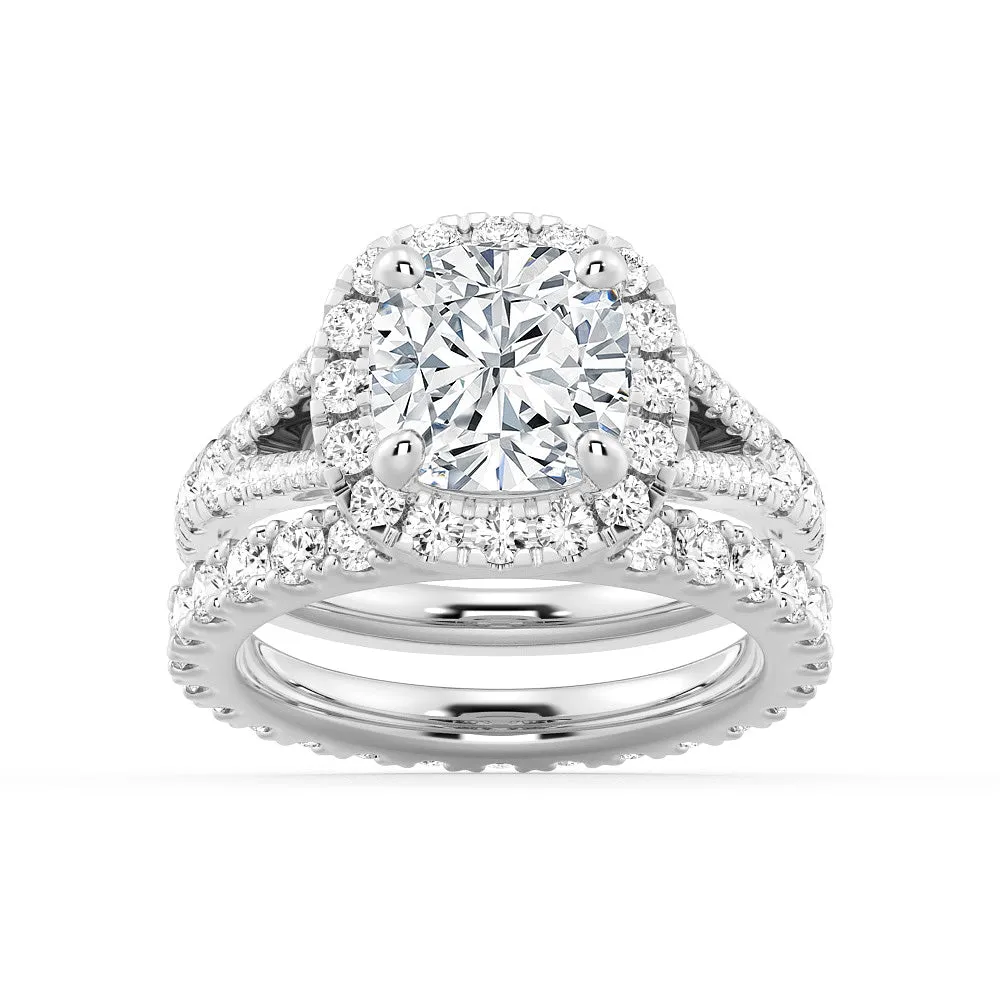 Wonderful Product Fashion Flair Halo Cushion Cut Split Shank Moissanite Ring Set with Matching Wedding Band