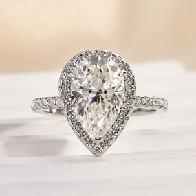 Louily Moissanite 2.5 Carat Halo Pear Cut Engagement Ring Occasion Perfect