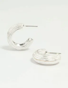 Silver Textured Hoop Earrings Contemporary Selection Sparkling Creation