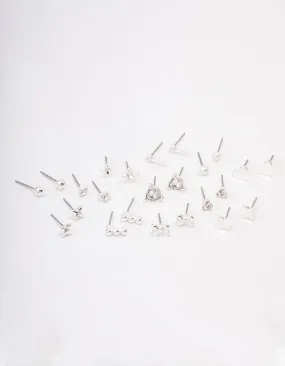 Comfortable Ornament Silver Key Bow Earring 12-Pack