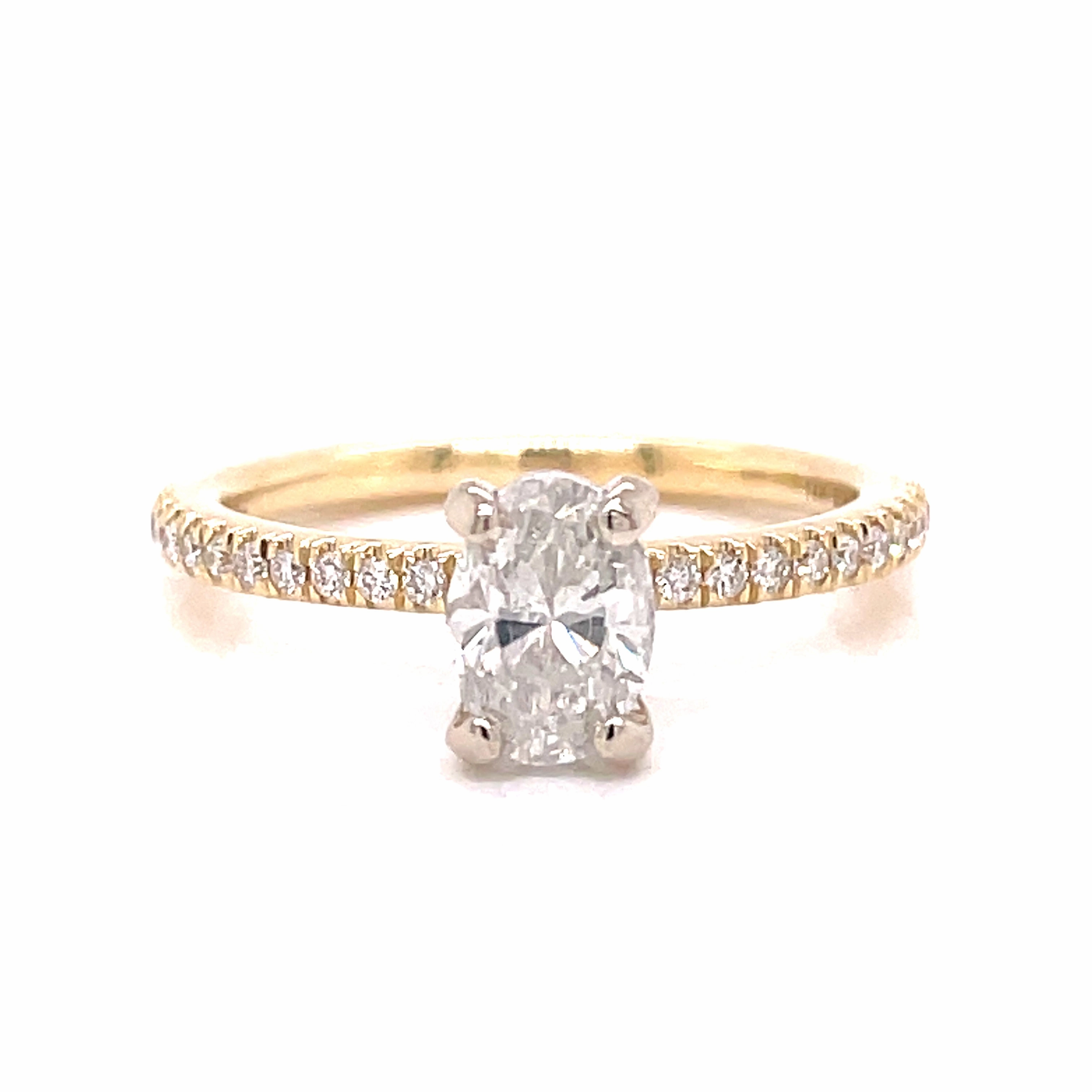 14 Karat Yellow/White Oval Solitaire Engagement Ring (.88cttw) Dainty Detail Radiant Piece