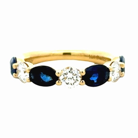 Party Ready 14ky Oval Sapphire and Round Diamond Anniversary Band