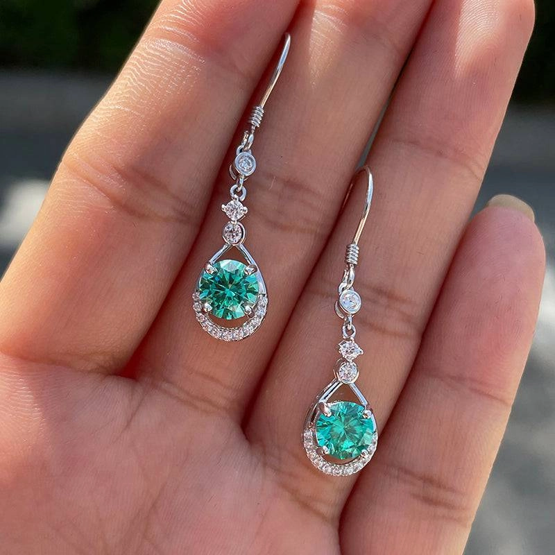 Louily Stunning Round Cut Paraiba Tourmaline Drop Earrings In Sterling Silver Precious Design Boho Mood