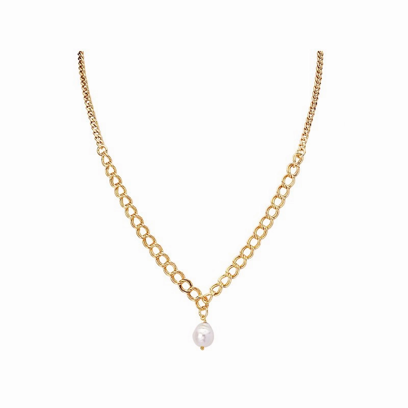 Sterling Silver Curb Necklace with 9mm Freshwater Pearl Timeless Piece Gift For Him