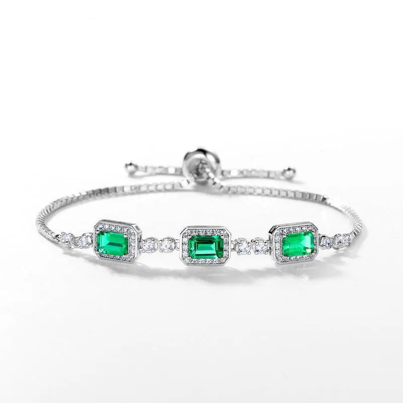 Louily Luxury Emerald Cut Emerald Green Bracelet for Women In Sterling Silver Handmade Glam Dazzle Factor