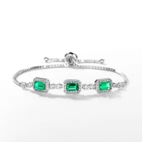 Louily Luxury Emerald Cut Emerald Green Bracelet for Women In Sterling Silver Handmade Glam Dazzle Factor