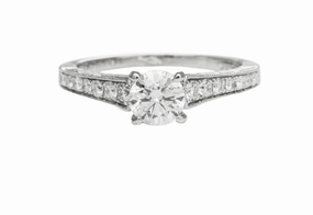 Feminine Finish 14 Karat White Gold Engraved Diamond Engagement Ring (.86cttw)