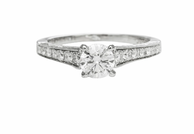 Feminine Finish 14 Karat White Gold Engraved Diamond Engagement Ring (.86cttw)