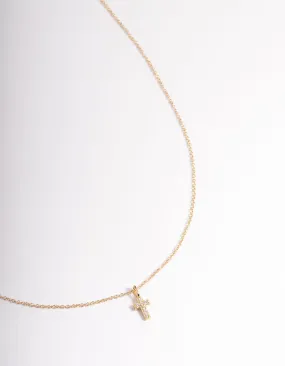 Gold Plated Sterling Silver Cubic Zirconia Small Cross Necklace Winter Day